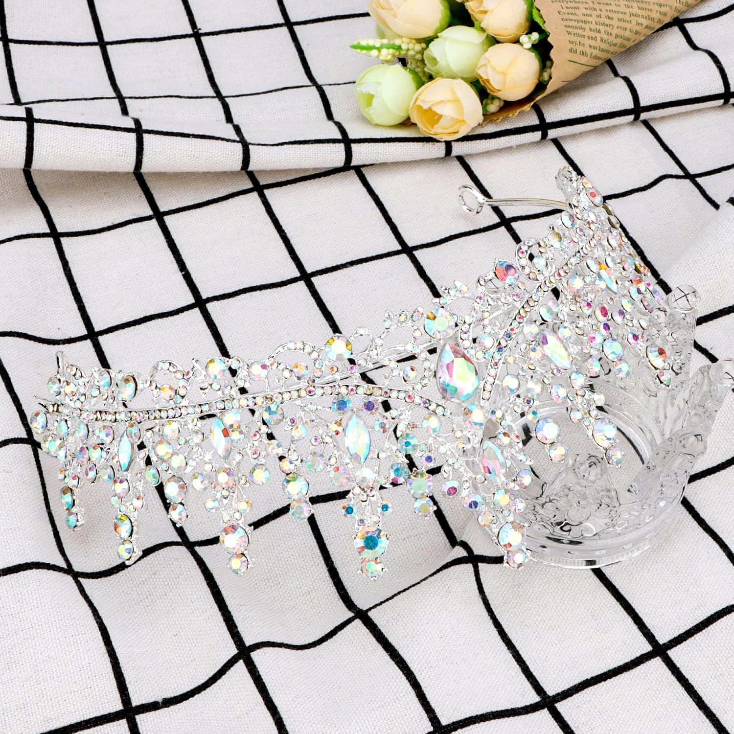 Birthday Queen Sash for Women, Tiara and Rhinestone Headband Set, Glitter Crown Hair Accessories for Girls Party