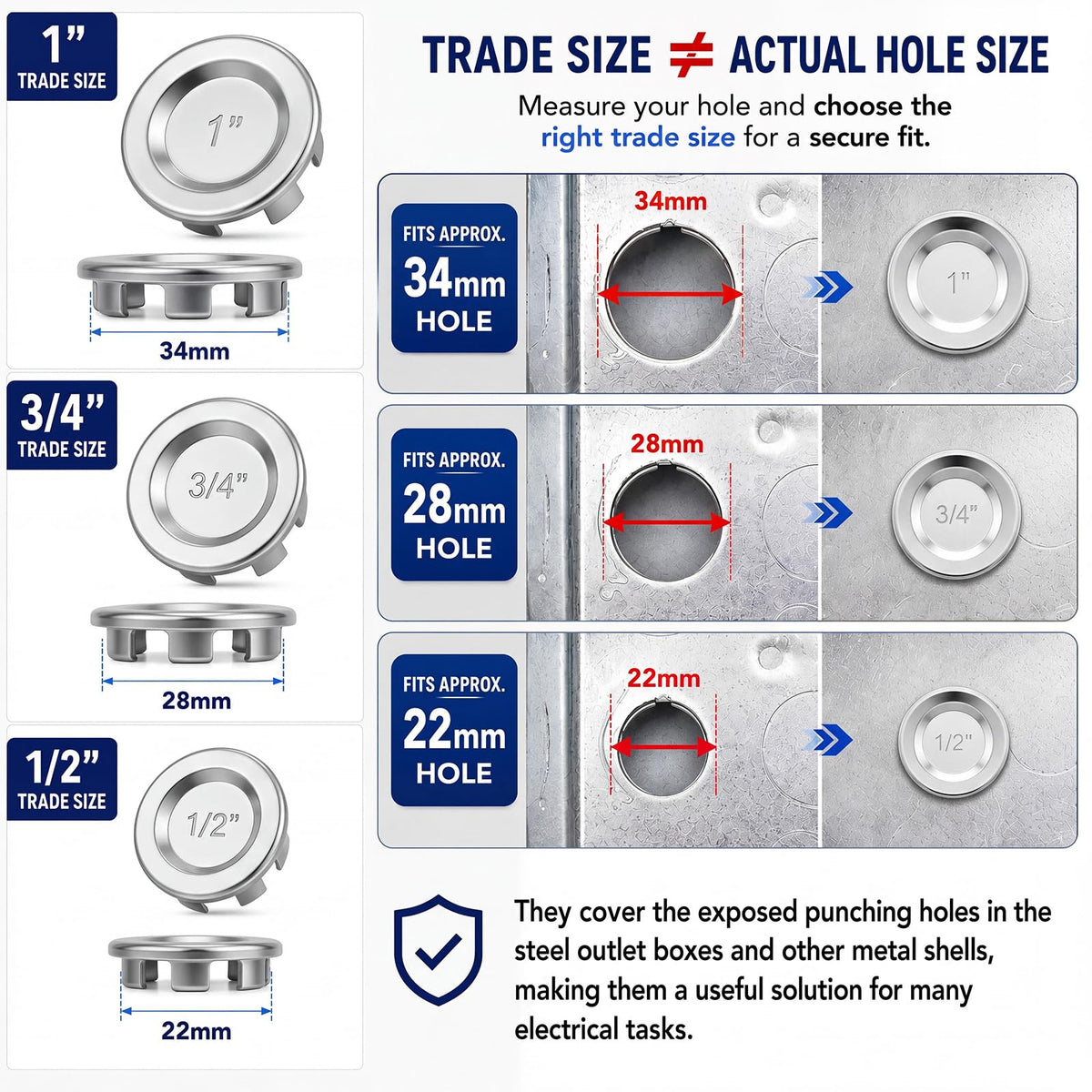 Yaocom 30 Pcs Knockout Seal 1''/ 3/4''/ 1/2'' Electrical Box Knockout Plugs