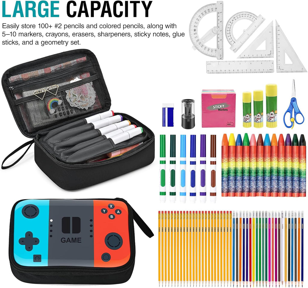 Large Pencil Box for Boys - Gamer Pencil Case Pouch with Zipper Compartment, Durable Wipable Fabric, Easy to Clean