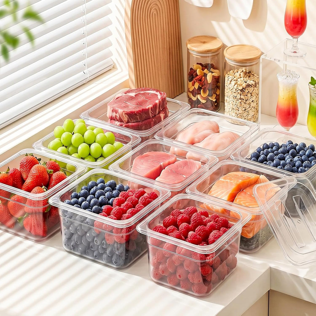 6-Pack 1/6 Size 4''Deep NSF Polycarbonate Food Pans with Lid, Clear