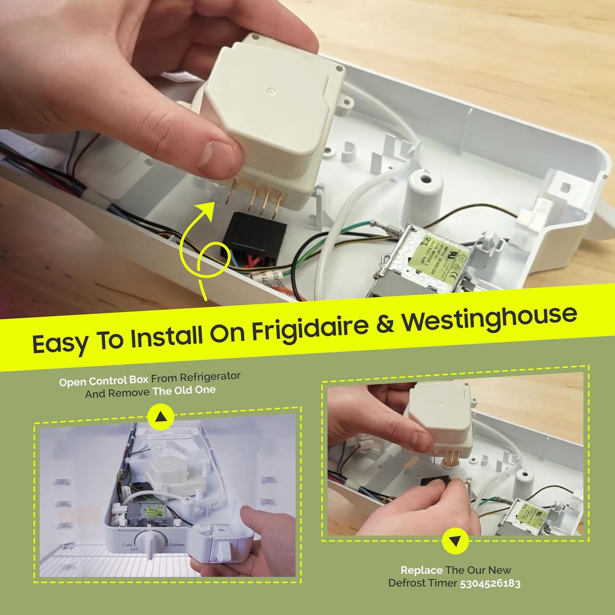 OEM 5304526183 Refrigerator/Freezer Defrost Timer for Frigidaire and Westinghouse (6hr 40min) 5304522331, 4960382 AP7014390 EAP16227343, DHSH-640-2A PS16227343, A12859004/C Refrigerator Defrost Timer