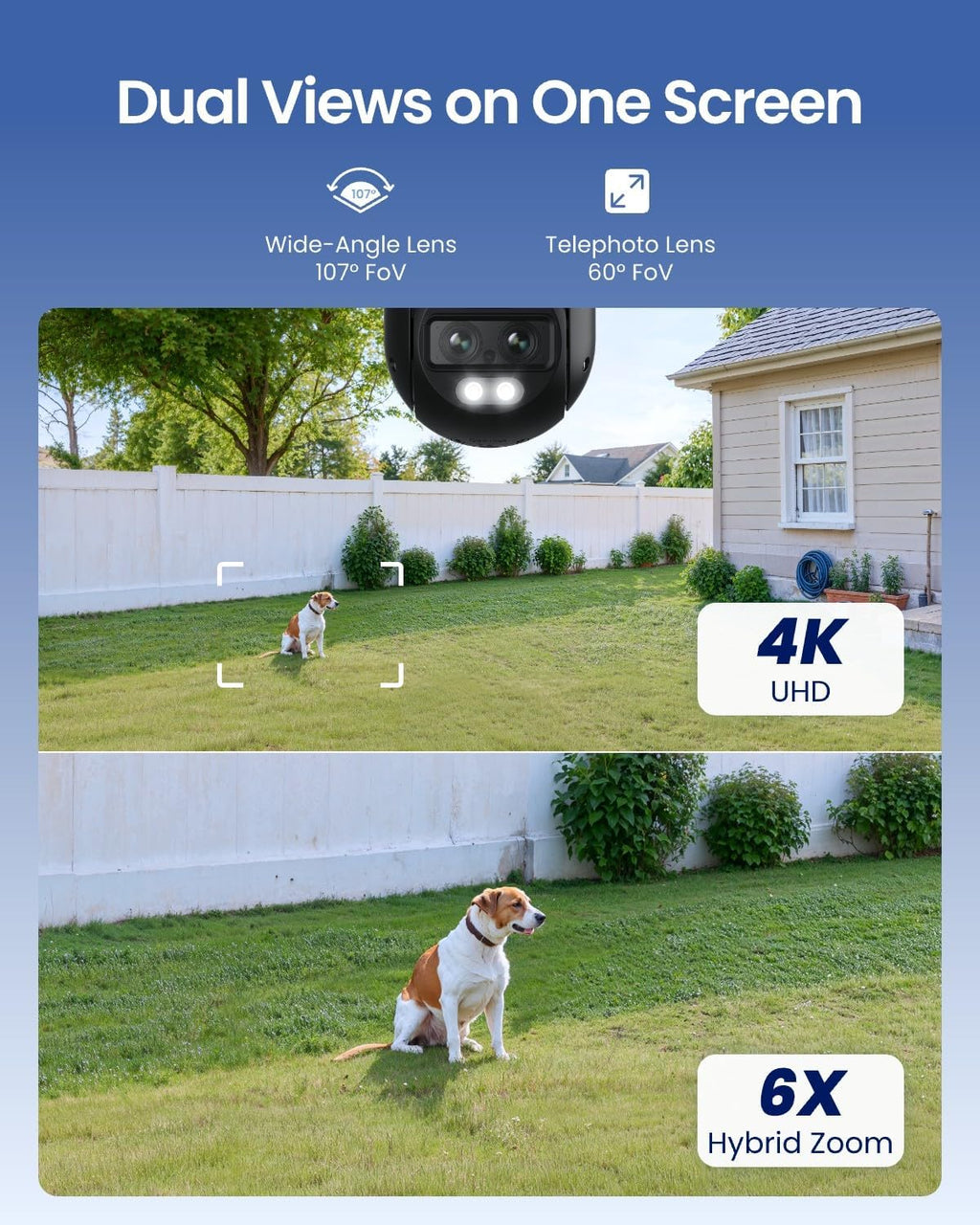 4K Wired WiFi Outdoor Security Camera, 8MP Dual Lens, 360 PTZ Camera, Auto Tracking, 2.4/5GHz Wi-Fi Smart