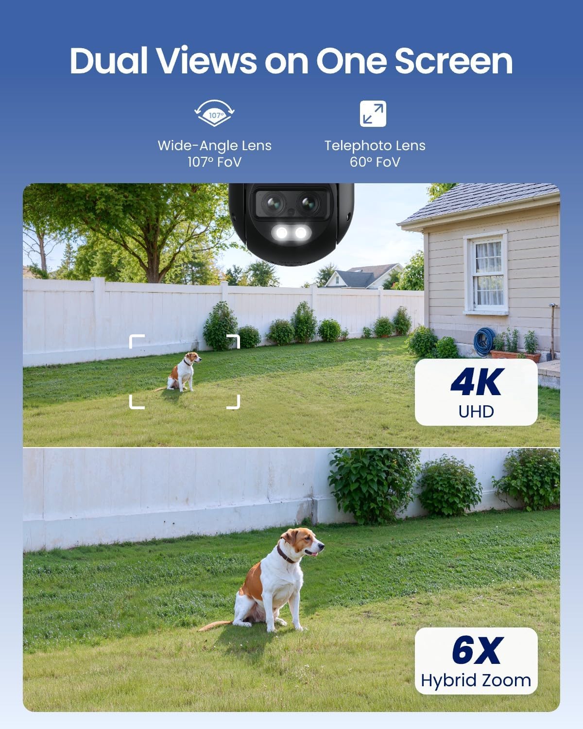 4K Wired WiFi Outdoor Security Camera, 8MP Dual Lens, 360 PTZ Camera, Auto Tracking, 2.4/5GHz Wi-Fi Smart