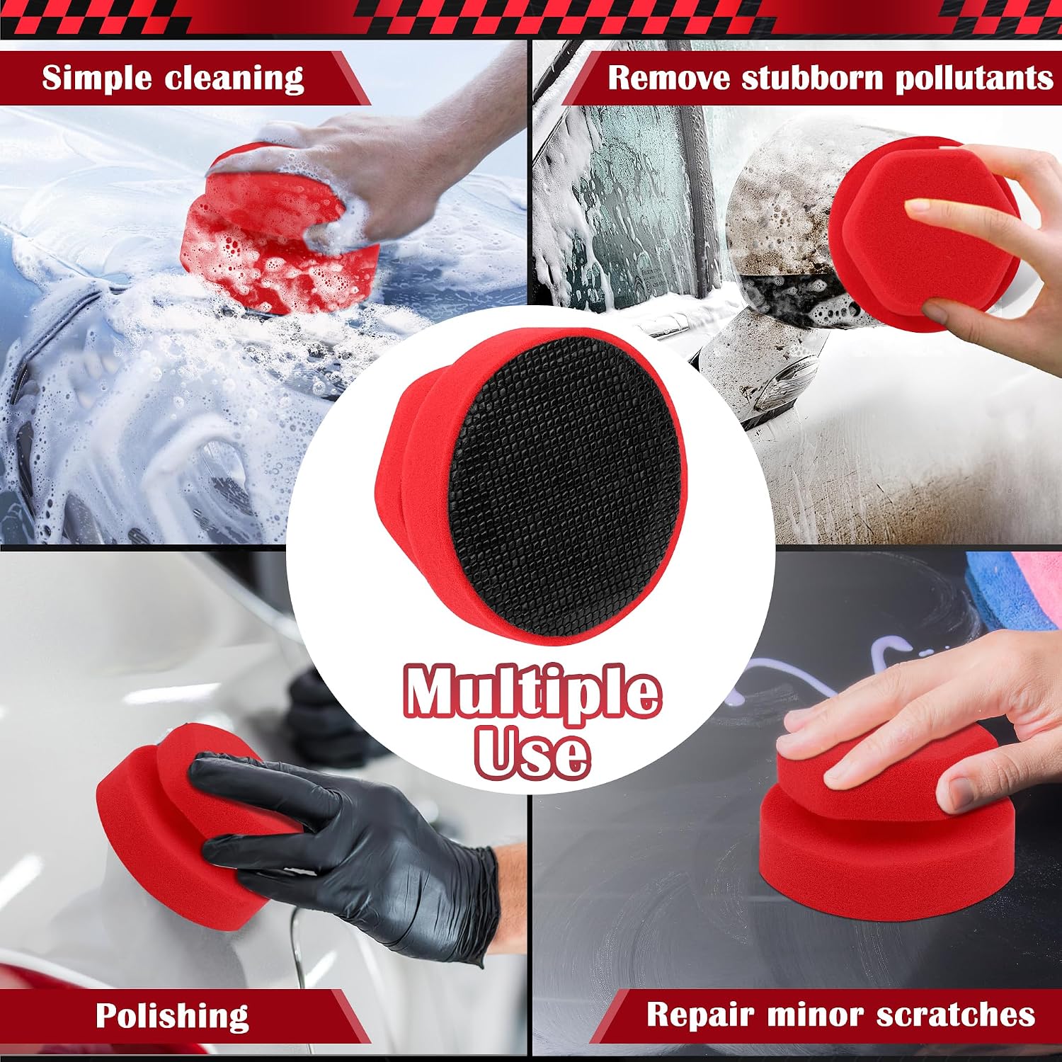 Synthetic Clay Bar Sponge, Red Magic Car Clay Bars Auto Detailing | Double Side Use, Update Hexagonal Handle Clay Bar