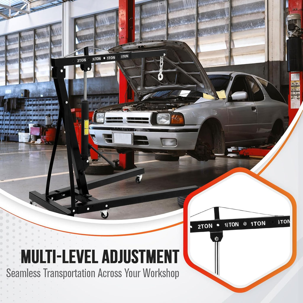 2-Ton Folding Engine Hoist with Leveler, 4400 Lbs Capacity