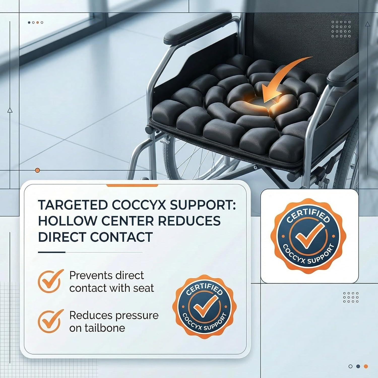 Inflatable Seat Cushion, Donut Cushion for Office Chair, Car & Wheelchair, Ergonomic Pressure Relief for Tailbone &