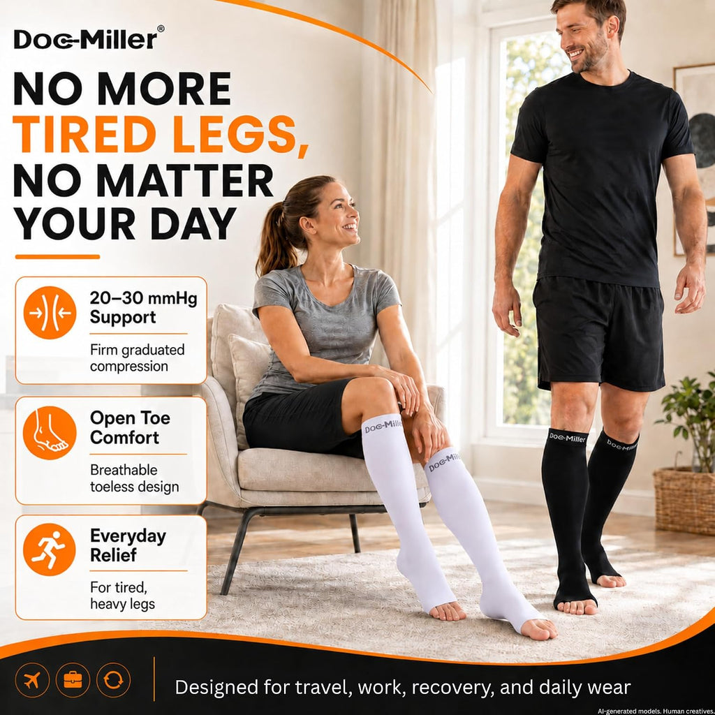 Open Toe Compression Socks, 20-30 mmHg, Toeless Compression Sleeves for Legs, Knee High Stockings for Shin Splints
