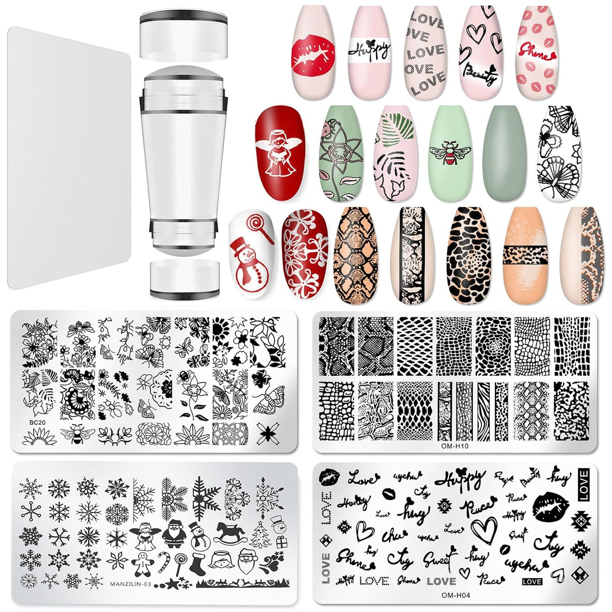 Nail Stamper Stamping Plate Kit, DIY Art Design Manicure Salon Home