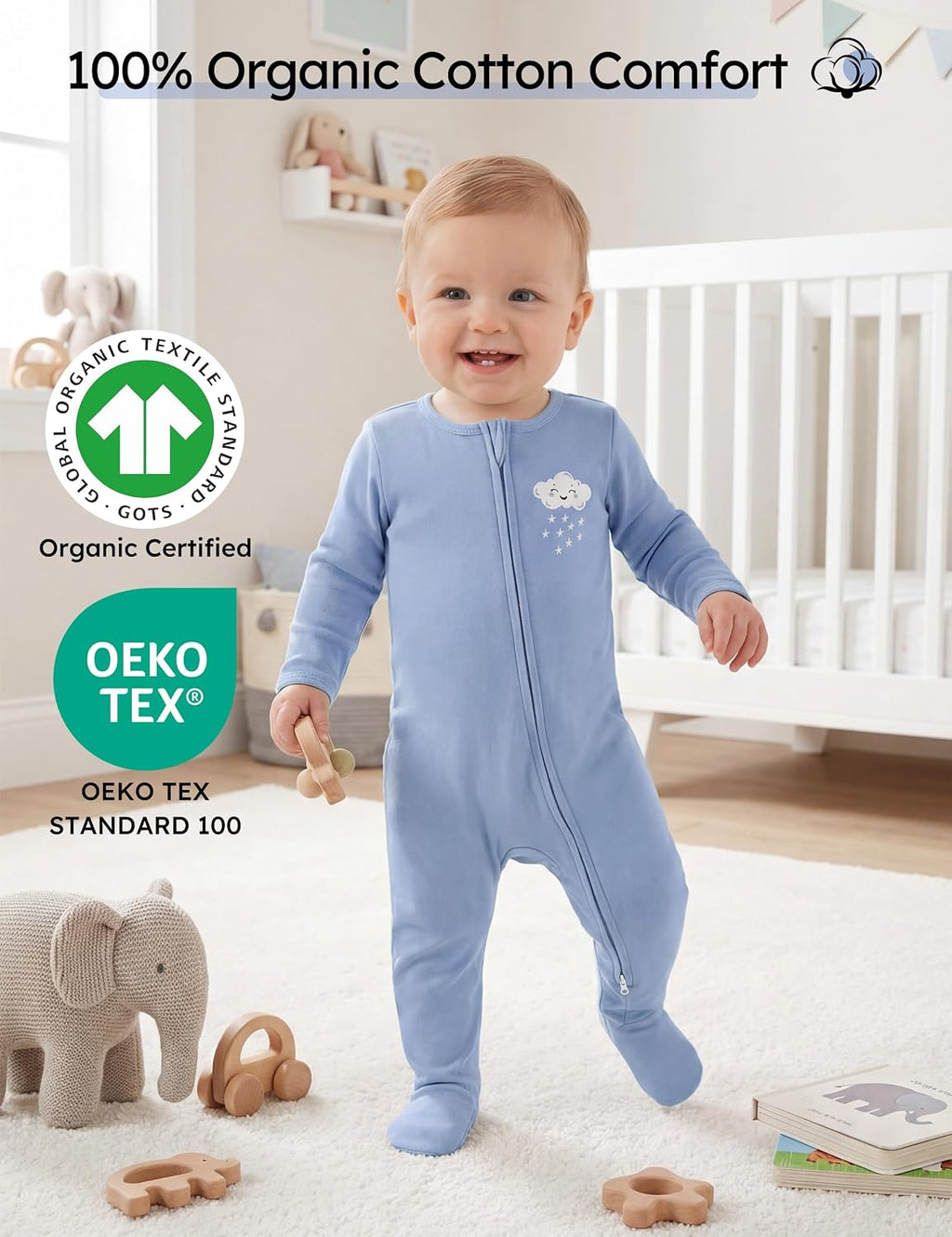 Baby Pajamas 100% Organic Cotton Newborn Sleepers Boy Girl Clothes