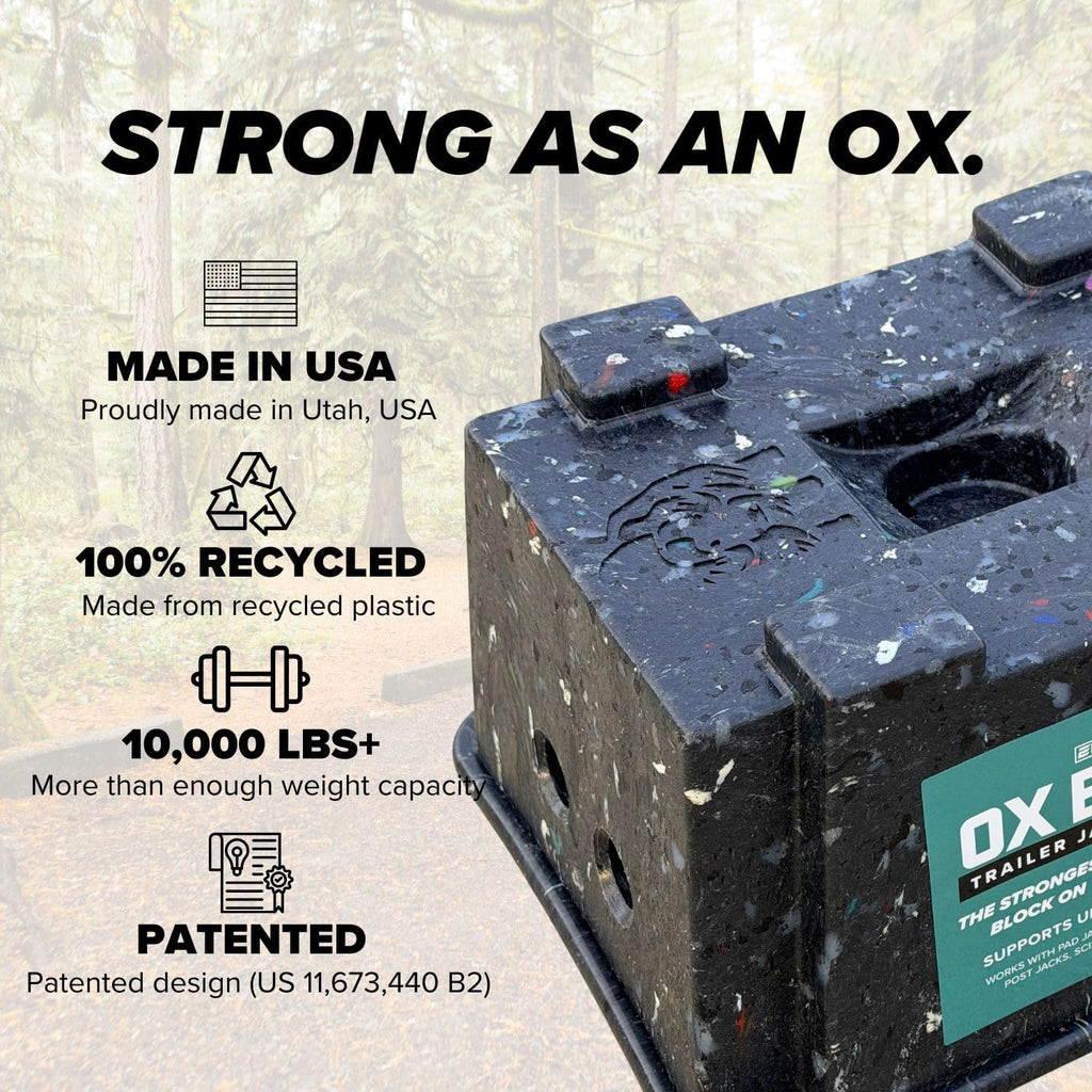 OX BLOX Heavy Duty Trailer Jack Block - 10,000 lb Capacity - Made in USA | RV Leveling Blocks & Stabilizer Pads; 100%