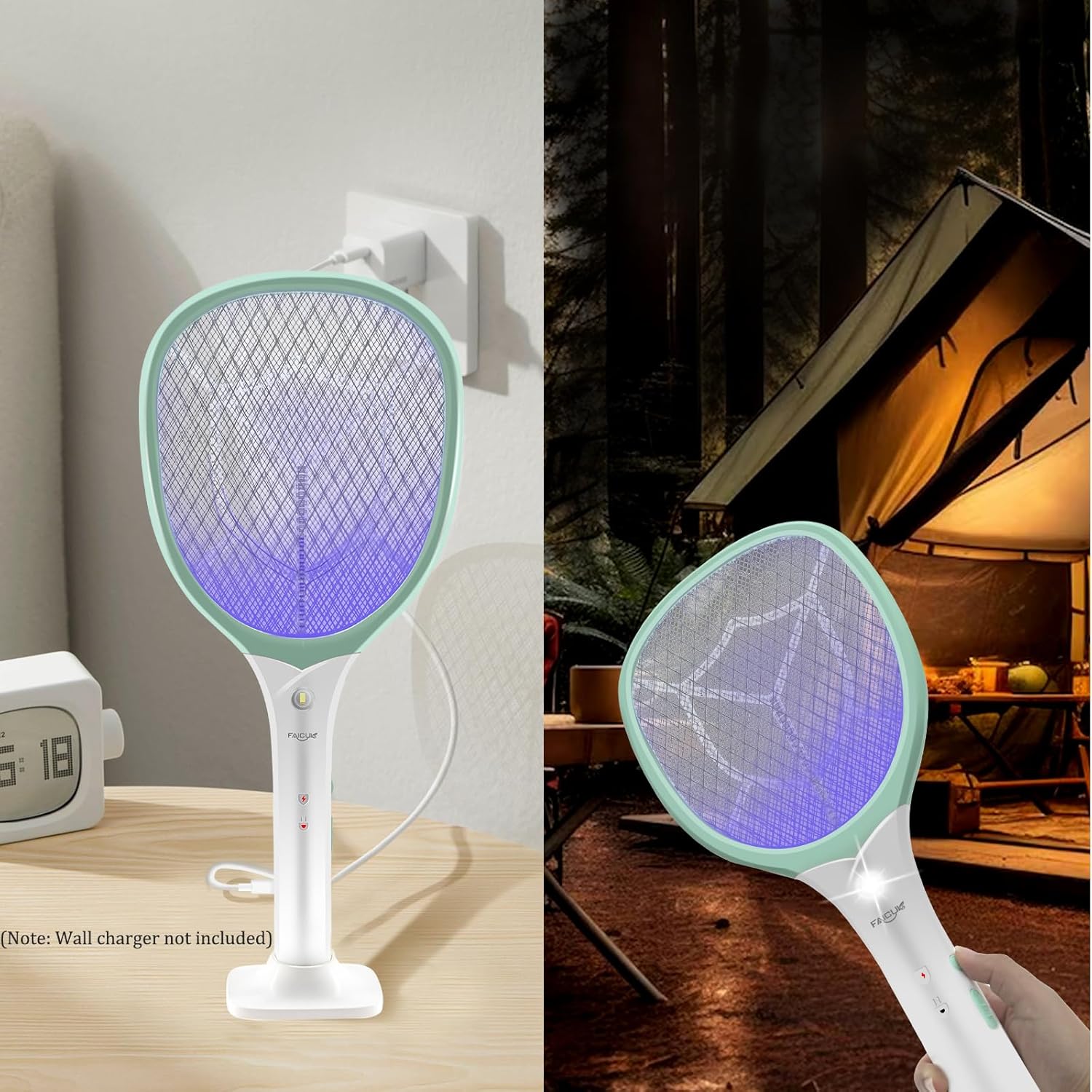 Rechargeable Handheld Bug Zapper Racket 2 in 1 Electric Fly Swatter (2 in 1 Green)