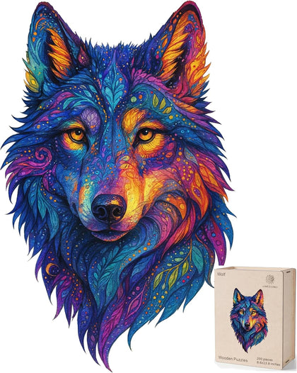 Wooden Puzzles for Adults - Wolf 200 Piece Wooden Jigsaw Puzzle - 8.6x13.8 Inches - Giftable Wooden Box and Carrying