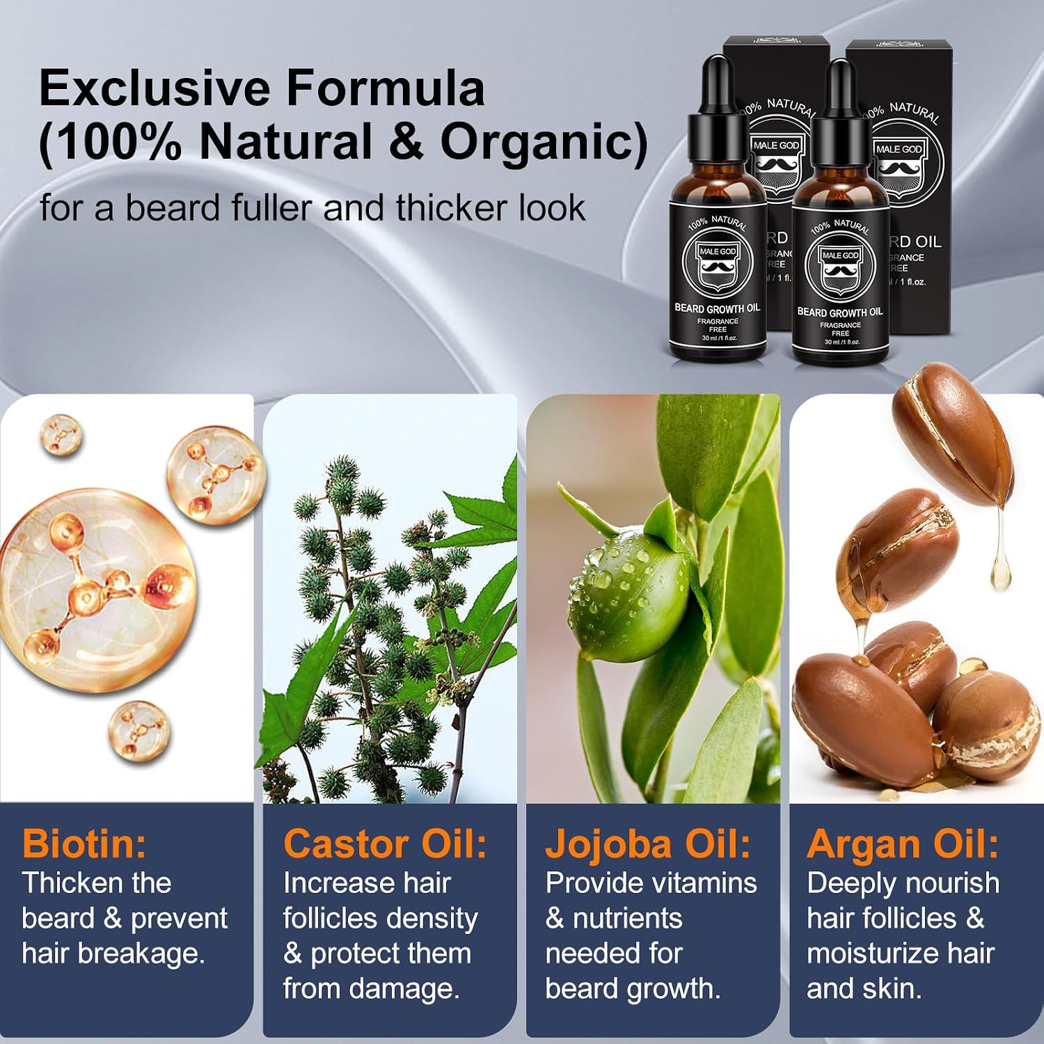 Beard Kit, Beard Growth Kit w/Natural Ingredients Beard Oil & Balm & Comb, Beard Growth Oil w/4X Thickening Biotin