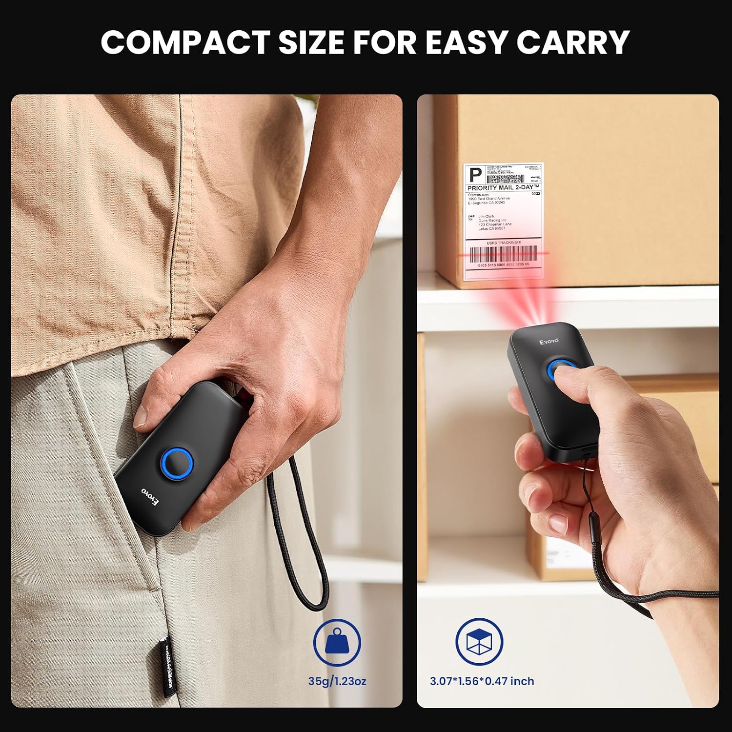 Mini 1D Bluetooth Barcode Scanner | 3-in-1 Bluetooth & USB Wired & 2.4G Wireless, Portable Bar Code Reader, Work with