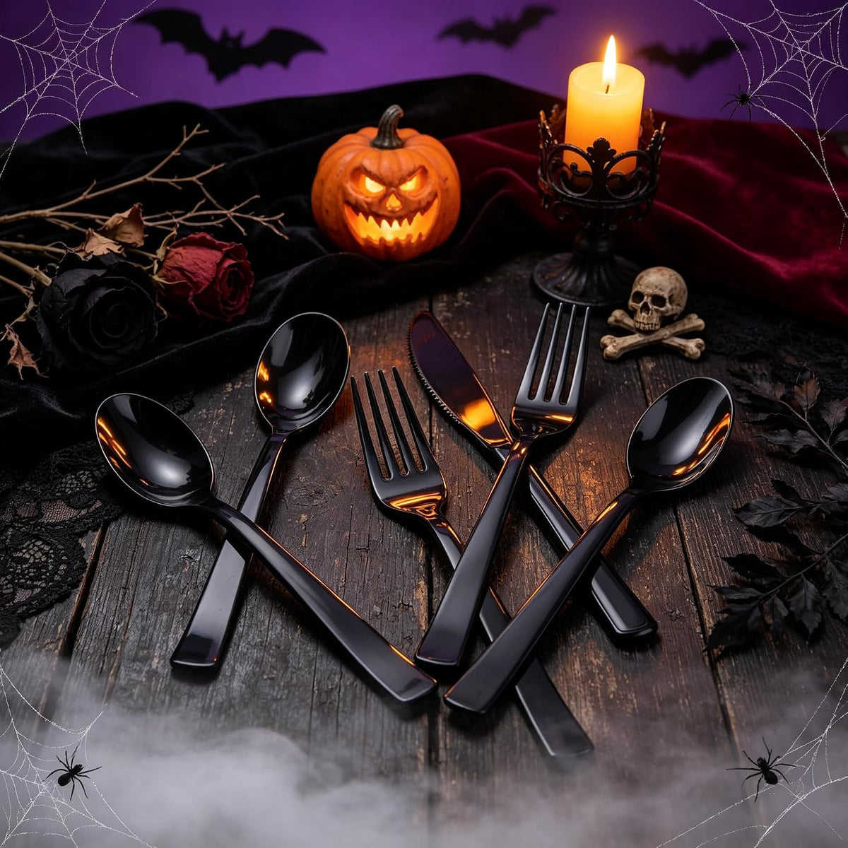 360pcs Heavy Duty Black Plastic Silverware Set for Weddings