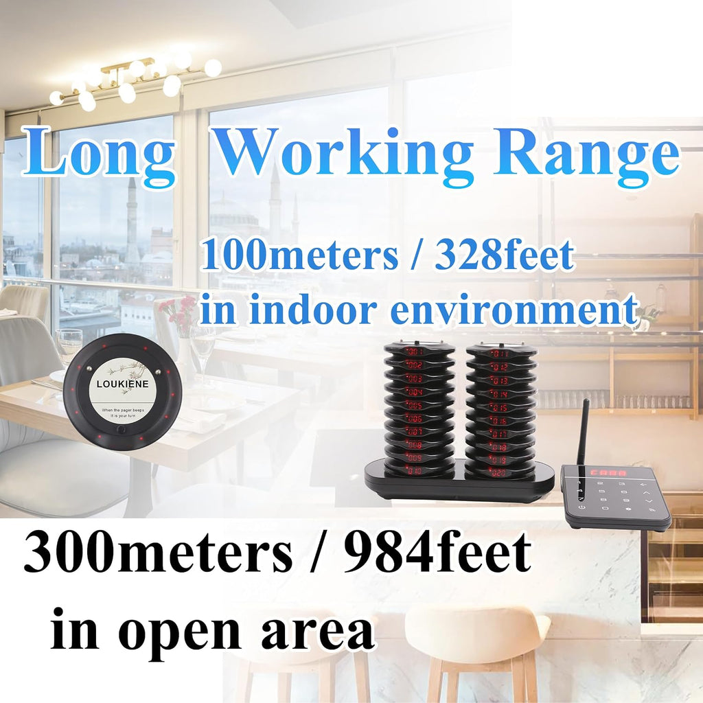 Restaurant Pager System, 20 Pagers Wireless Food Ready Buzzer