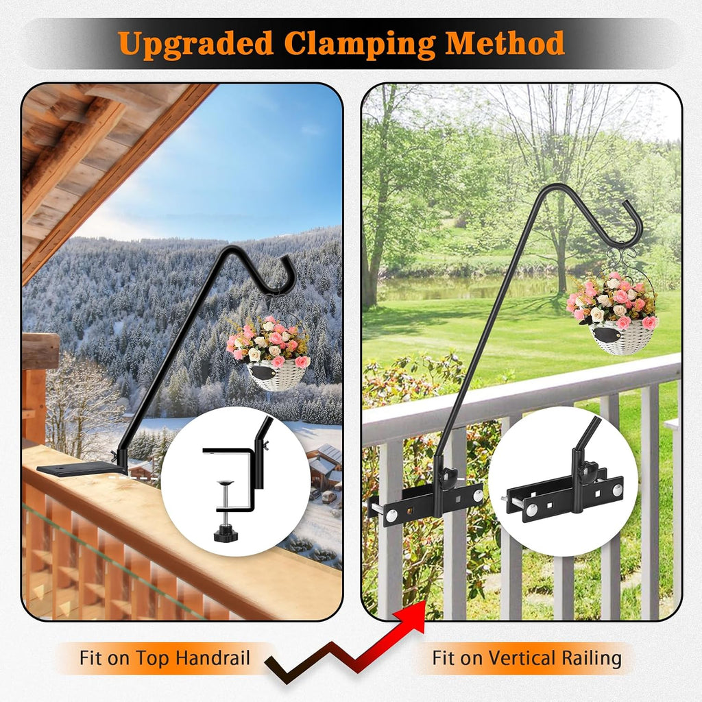 2 Pack 13.5 Inch Deck Hooks for Vertical Railing, Adjustable Deck Bird Feeder Hanger for Hanging Lanterns, Wind