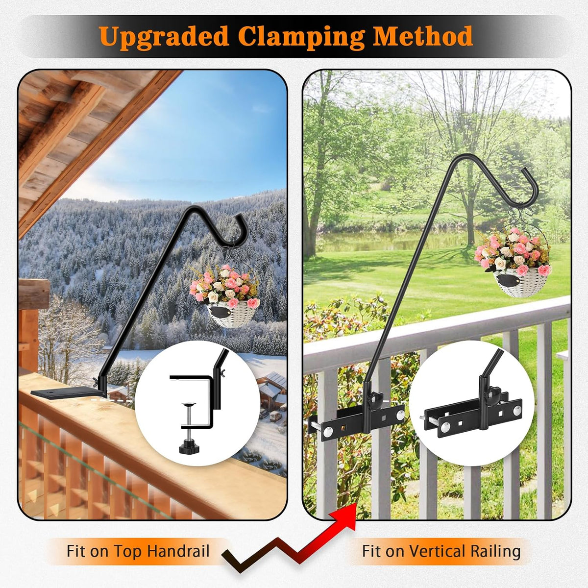 2 Pack 13.5 Inch Deck Hooks for Vertical Railing, Adjustable Deck Bird Feeder Hanger for Hanging Lanterns, Wind