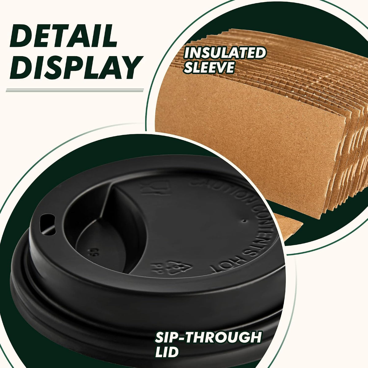 12 oz Coffee Cups with Lids and Sleeves 100 Pack, White