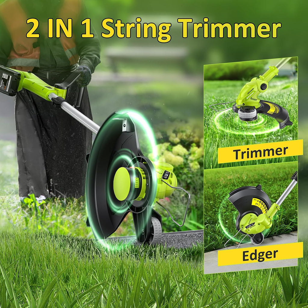 Electric String Trimmer Cordless with 2x2.0Ah Battery, 20V Weed Wacker Weed Eater with Charger, 12-inch Lawn Mover &