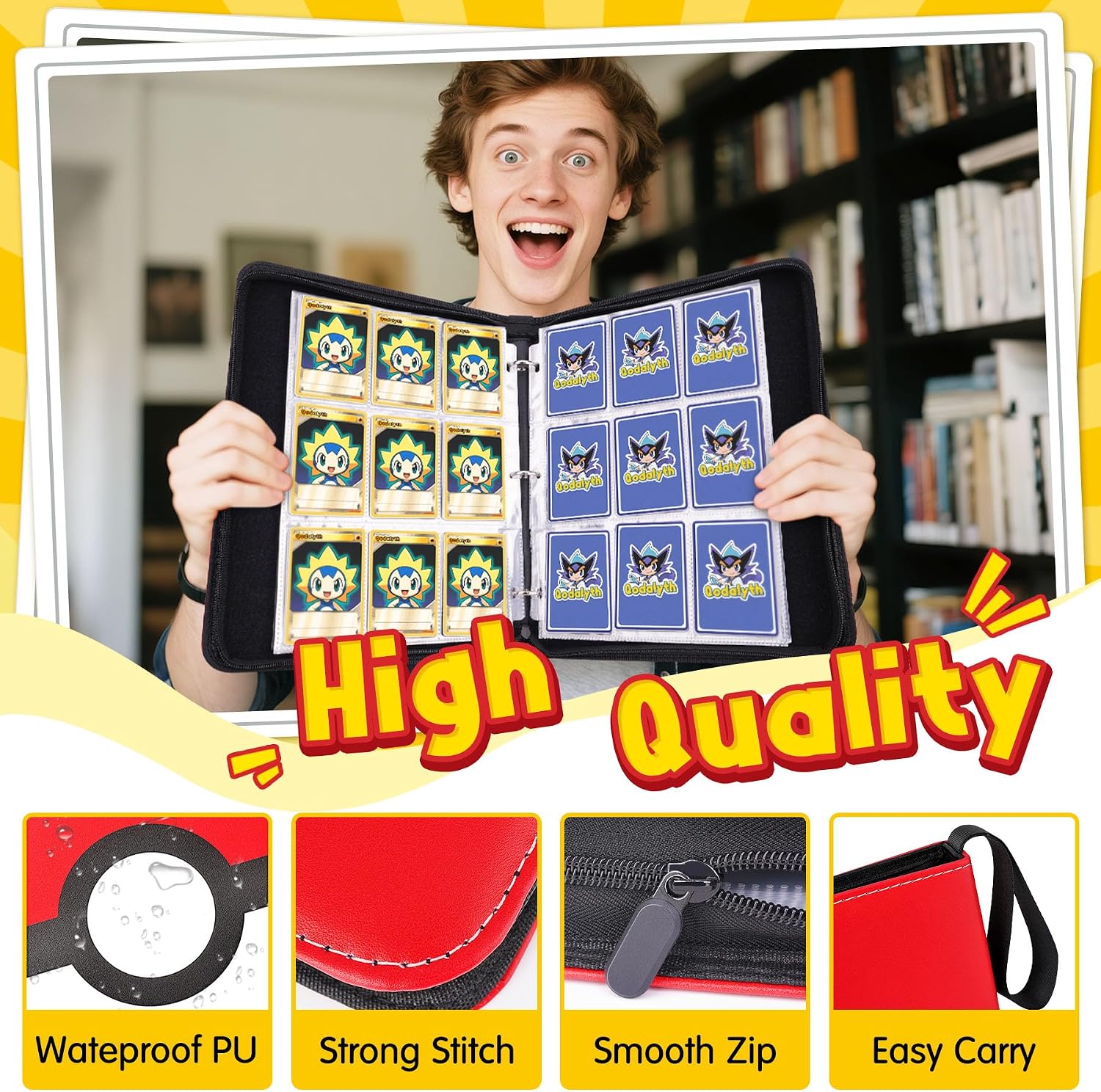 9 Pocket Card Binder, 900-Card Capacity + 5 Top loaders | Large Capacity, Waterproof PU cover,Detachable loose-leaf