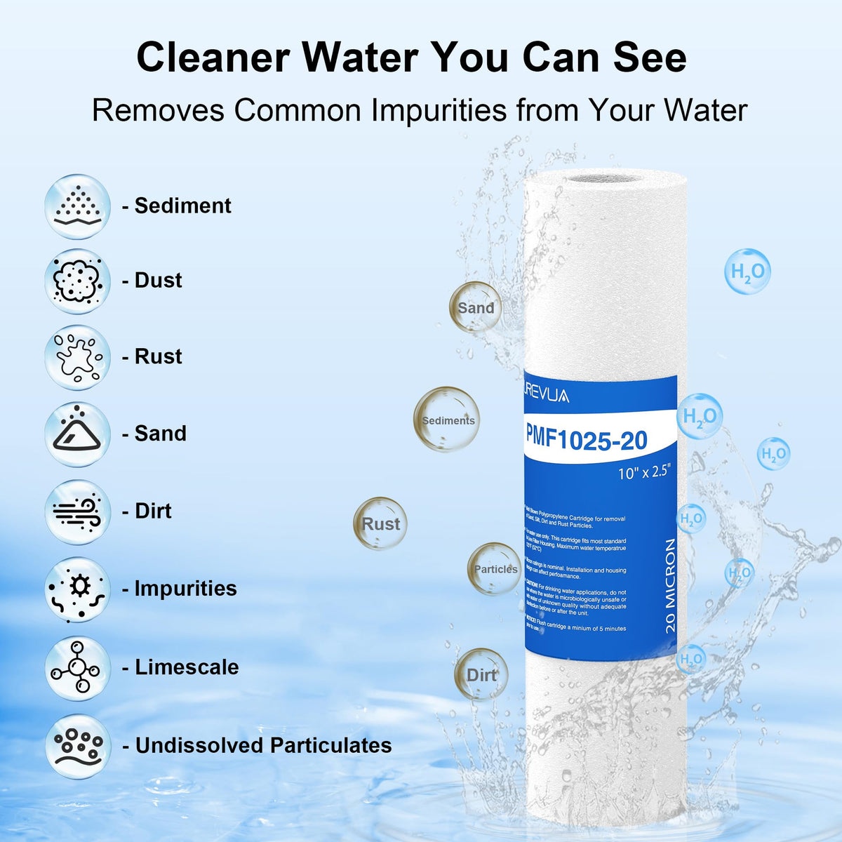 20 Micron 10" x 2.5" Sediment Water Filter Cartridge, 6-Pack