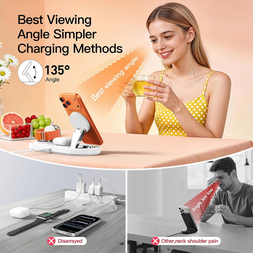 【Travel• Metal Bracket】 Magnetic 3 in 1 Wireless Charging Station,for iPhone17-12,Fast 5W Charger for Apple Watch