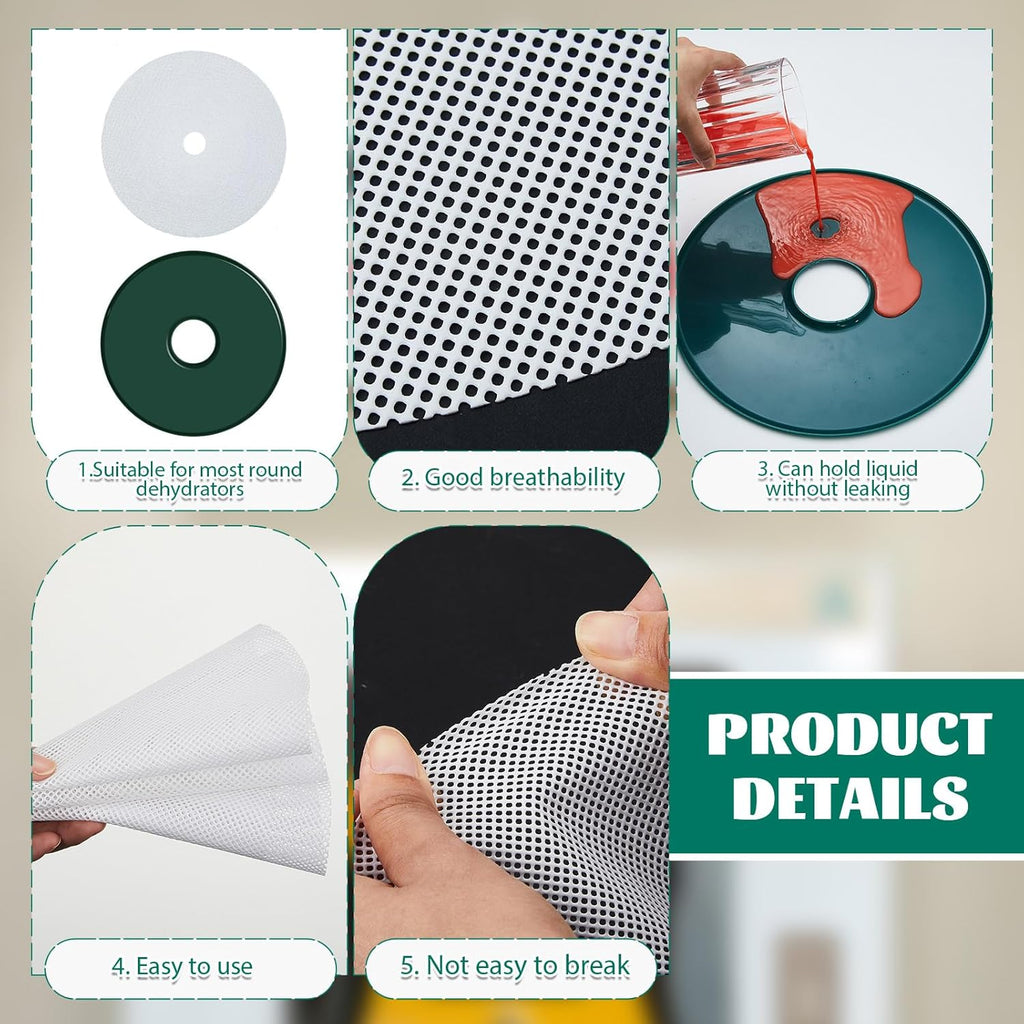 12 Pcs Round Silicone Dehydrator Sheets and Tray with Edges | Reusable Tray Liners for Fruit Meat Beef， Raised Edges