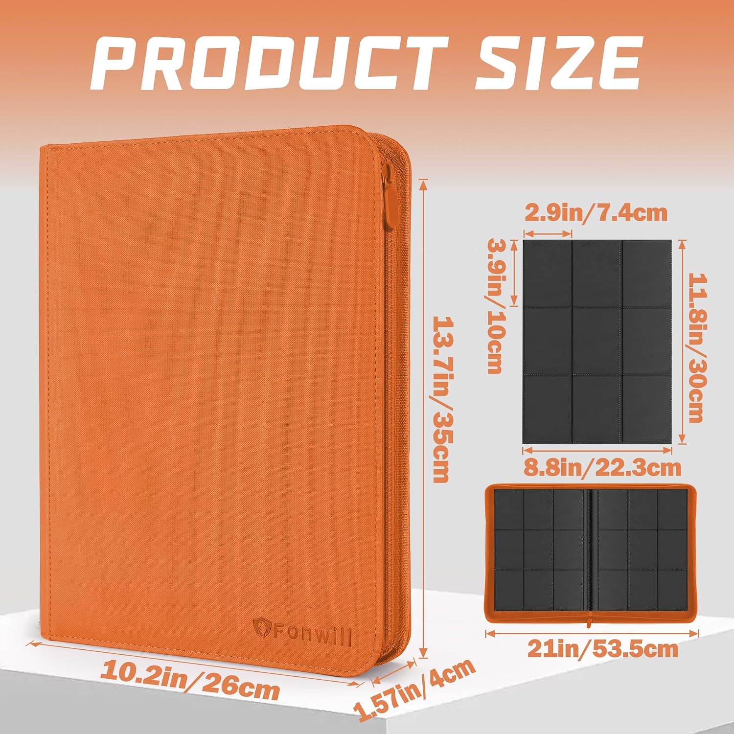 Trading Card Binder 9 Pocket, 360 Pockets Trading Card Holder Book, Premium PU Cover Zip Folder Binder, Side Loading