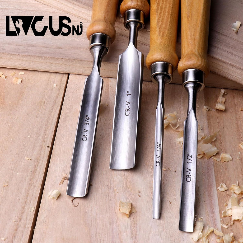 4-Pieces Woodworking Wood Chisel Set,CR-V Steel Sharp Curved Edge Gouge Firm Wood Handle Carpentry Gouge Tools