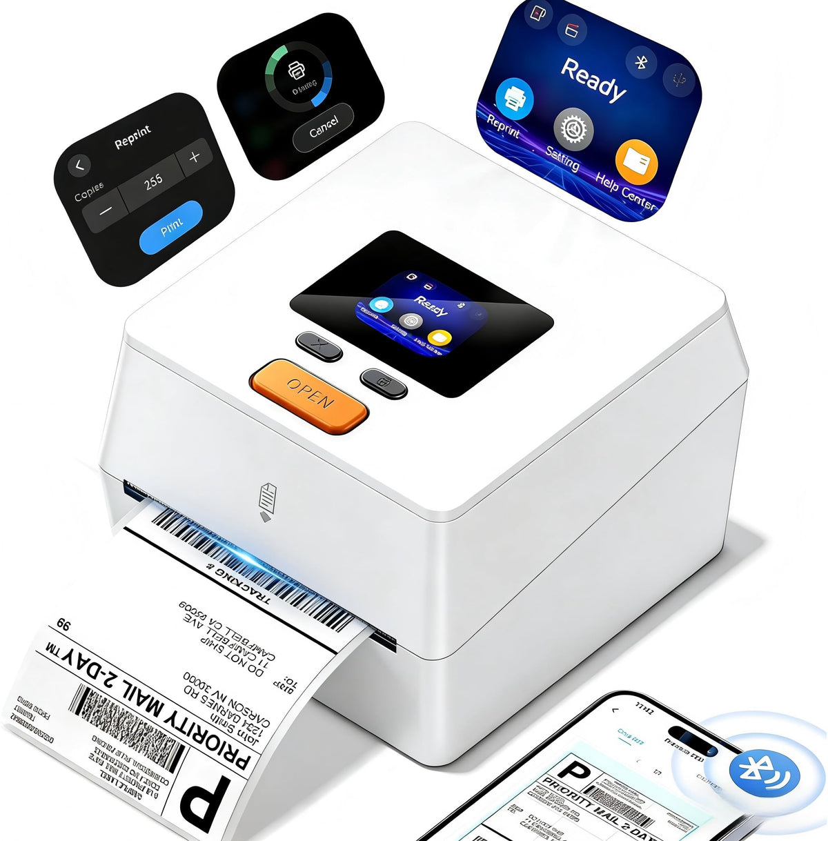 Thermal Label Printer with Touchable Screen, 4x6 Bluetooth Shipping Label Printer with Built-in Label Holder, D420D