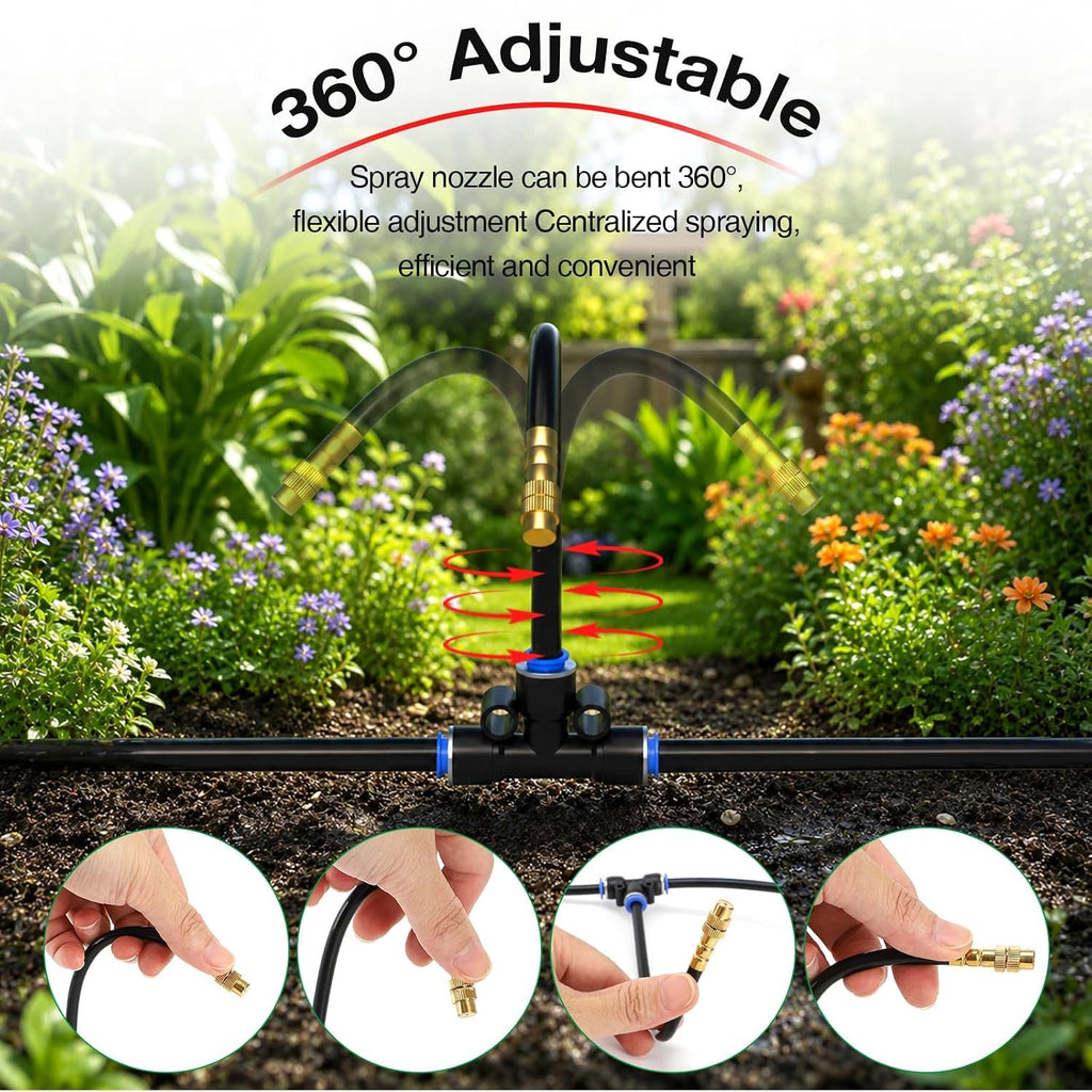 200FT Drip Irrigation System with Brass Splitter & Copper Nozzles