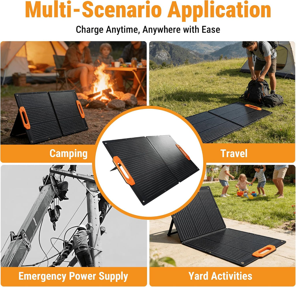 100W Portable Solar Panel for Power Station, 25% High Efficiency ETFE Foldable Solar Panel Charger, QC3.0, USB-C 66W