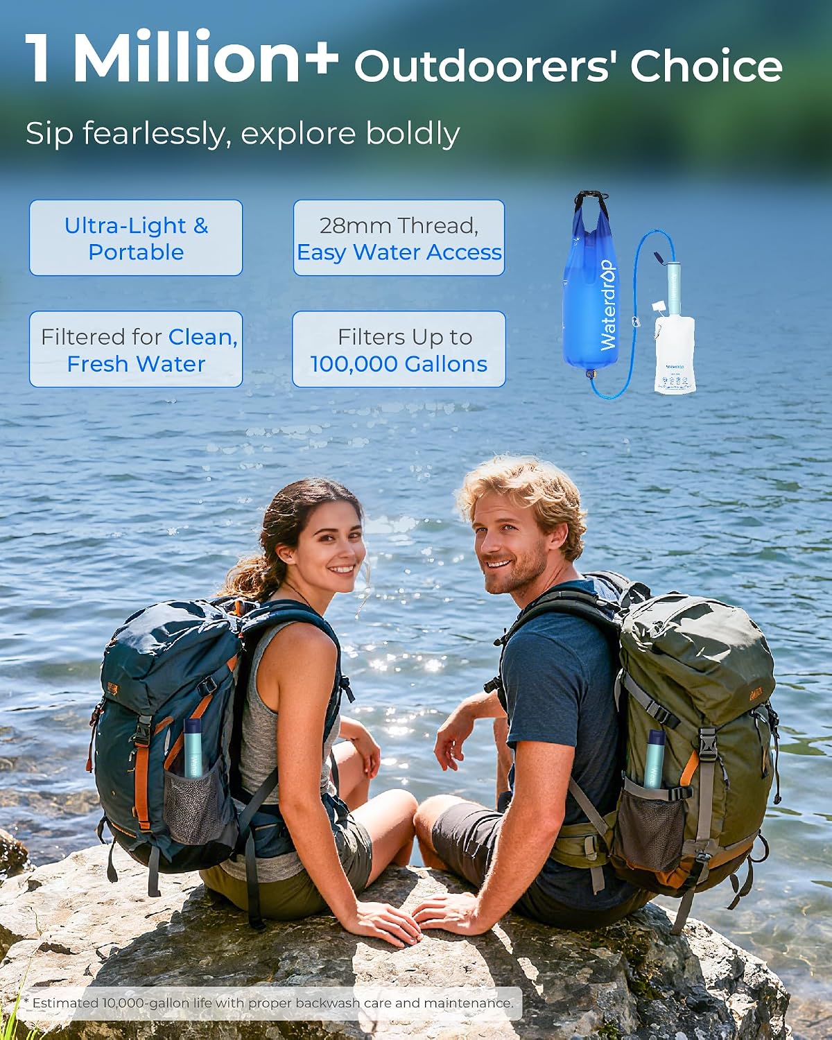 Gravity Water Filter Straw, Camping Water Filter, 0.1 Micron | Survival Water Purifier for Hiking, Backpacking &