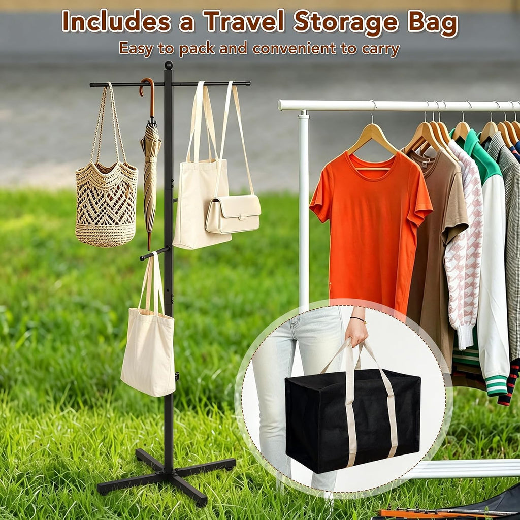 Adjustable Height Shopping Bag Rack, 48-60 Inch, Black