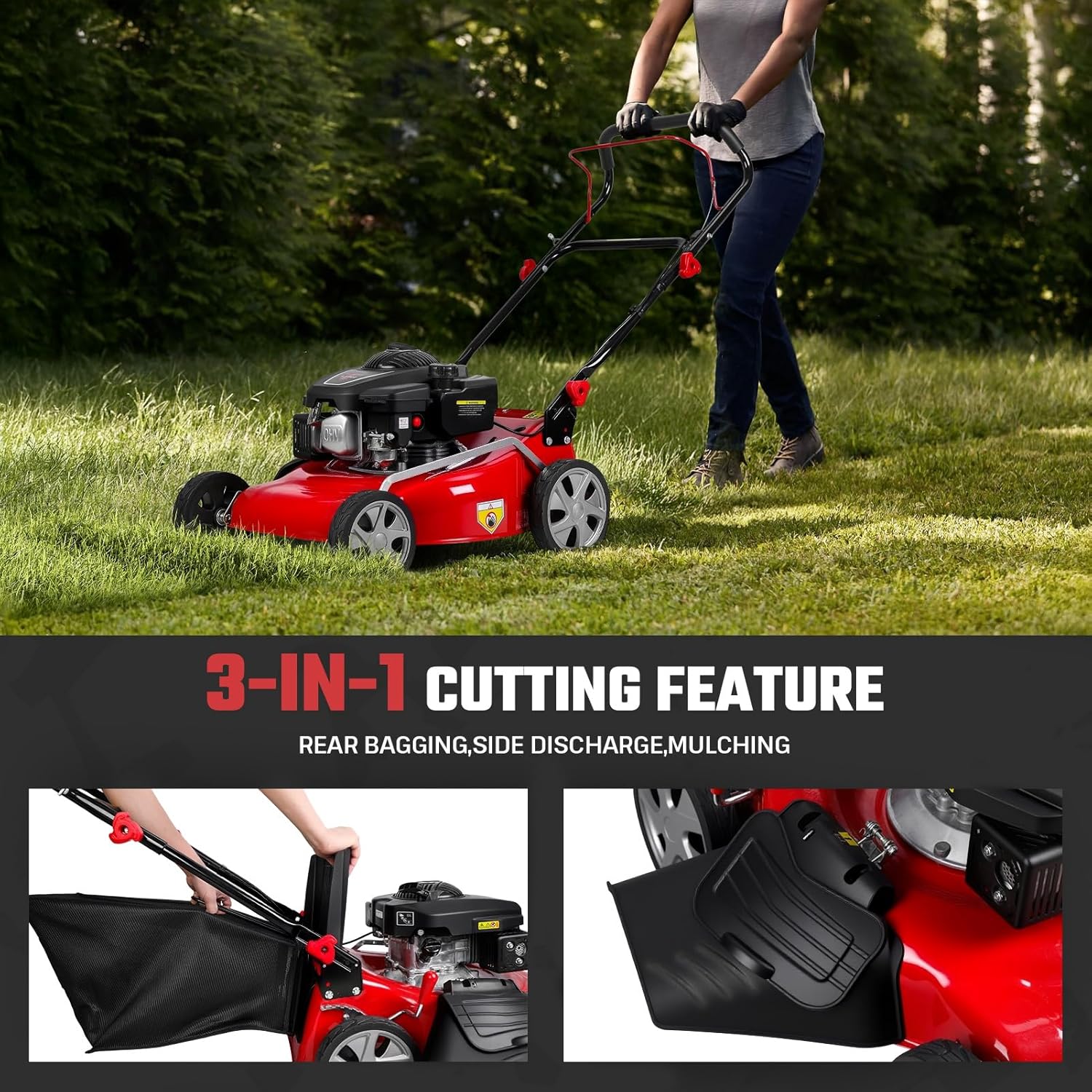 131cc Gas Powered Self Propelled Lawn Mower[Foldable] - Easy to Start, 3 in 1 Multi Functional Gas Push Lawnmower