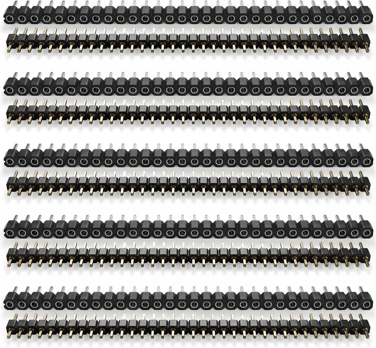 10 Pcs Straight Single Row 2.54mm 40 Pin Male Header, Breakaway Header Strip 0.1 Inch PCB Pin Headers for Breadboard Connector Electronic Circuit Board (Silver+Gold+Black)
