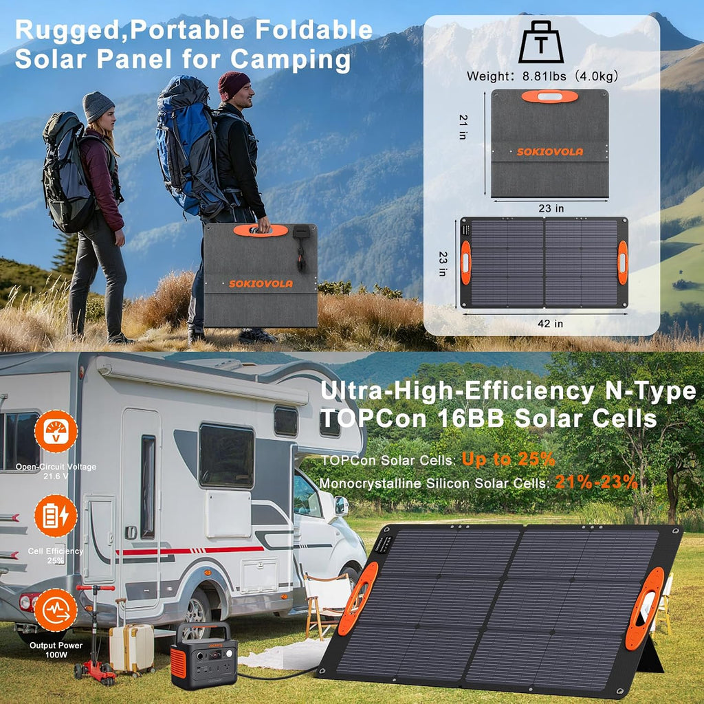 N-Type 16BB 100W Portable Solar Panel 18V ETFE Portable Foldable Solar Charger NextGen 25% High Conversion Folding