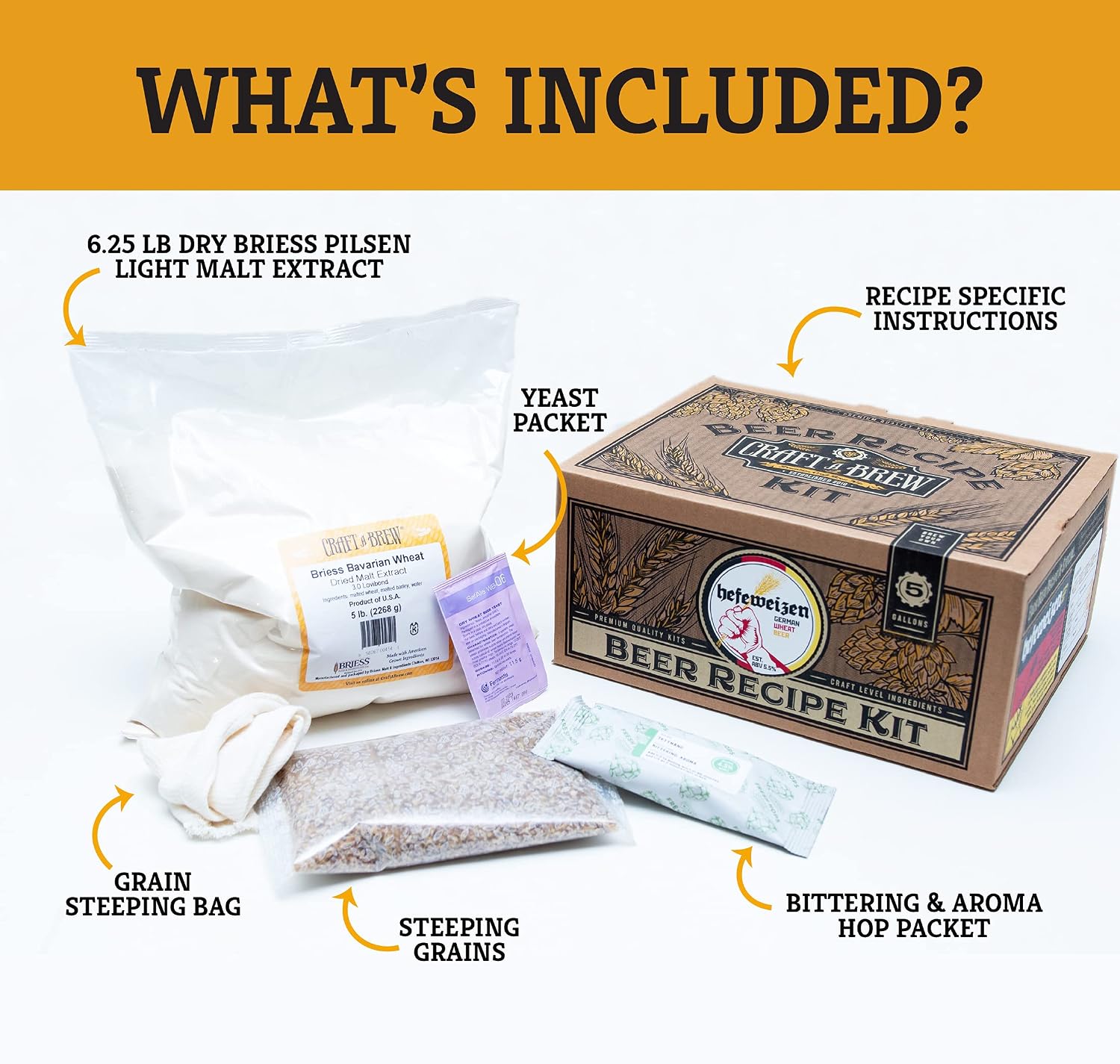 Beer Recipe Kit - Hefeweizen - Home Brewing Ingredient Refill - Beer Making Supplies - Includes Hops, Yeast, Malts