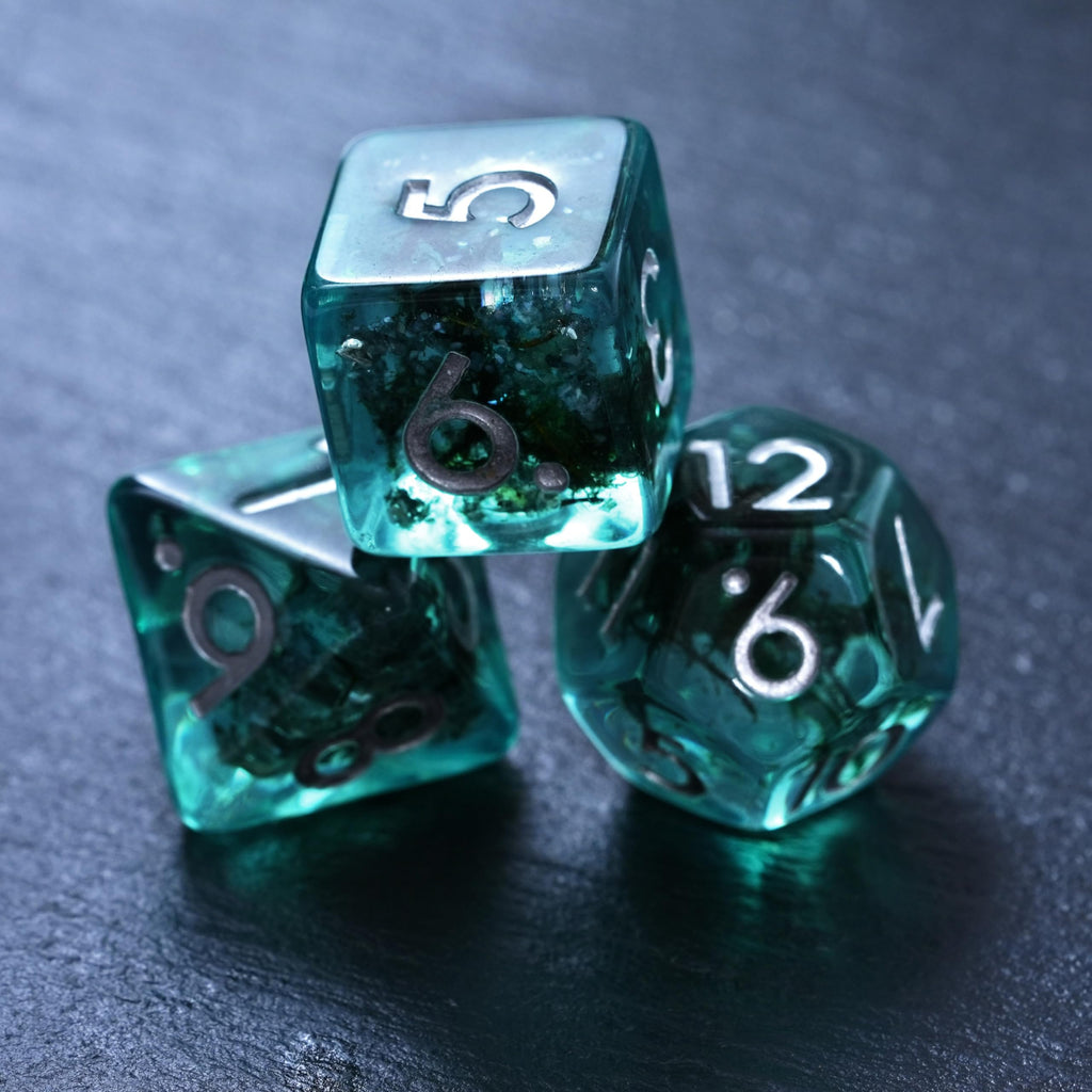 Ocean Moss Resin Dice Set - Unique Aquamarine 7pc Polyhedral Set
