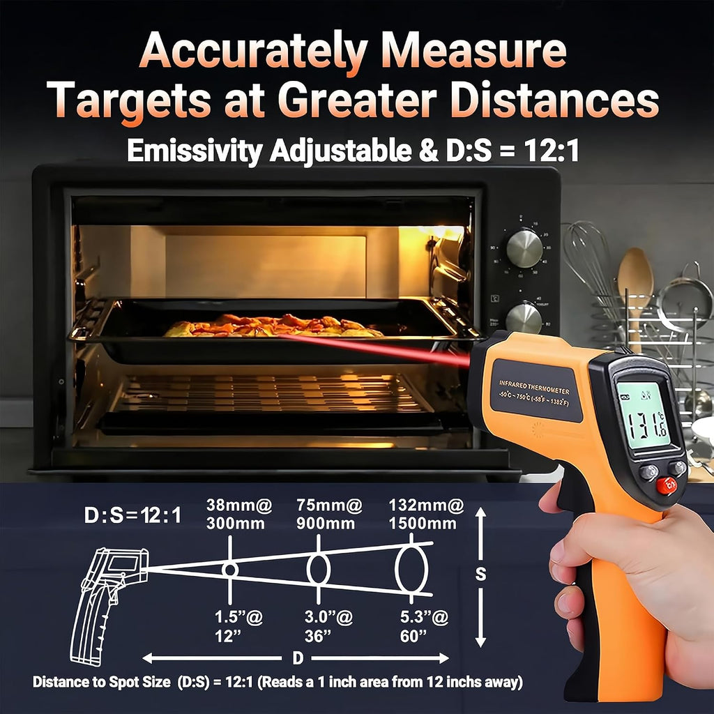 Infrared Thermometer Gun, -58°F to 712°F, 12:1 D:S