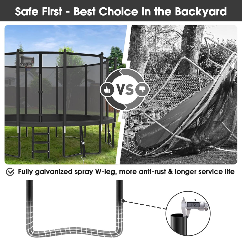 Trampoline Outdoor with Basketball Hoop and Enclosure Net, 1500LBS Backyard Heavy Duty Trampoline ASTM CPC Certified
