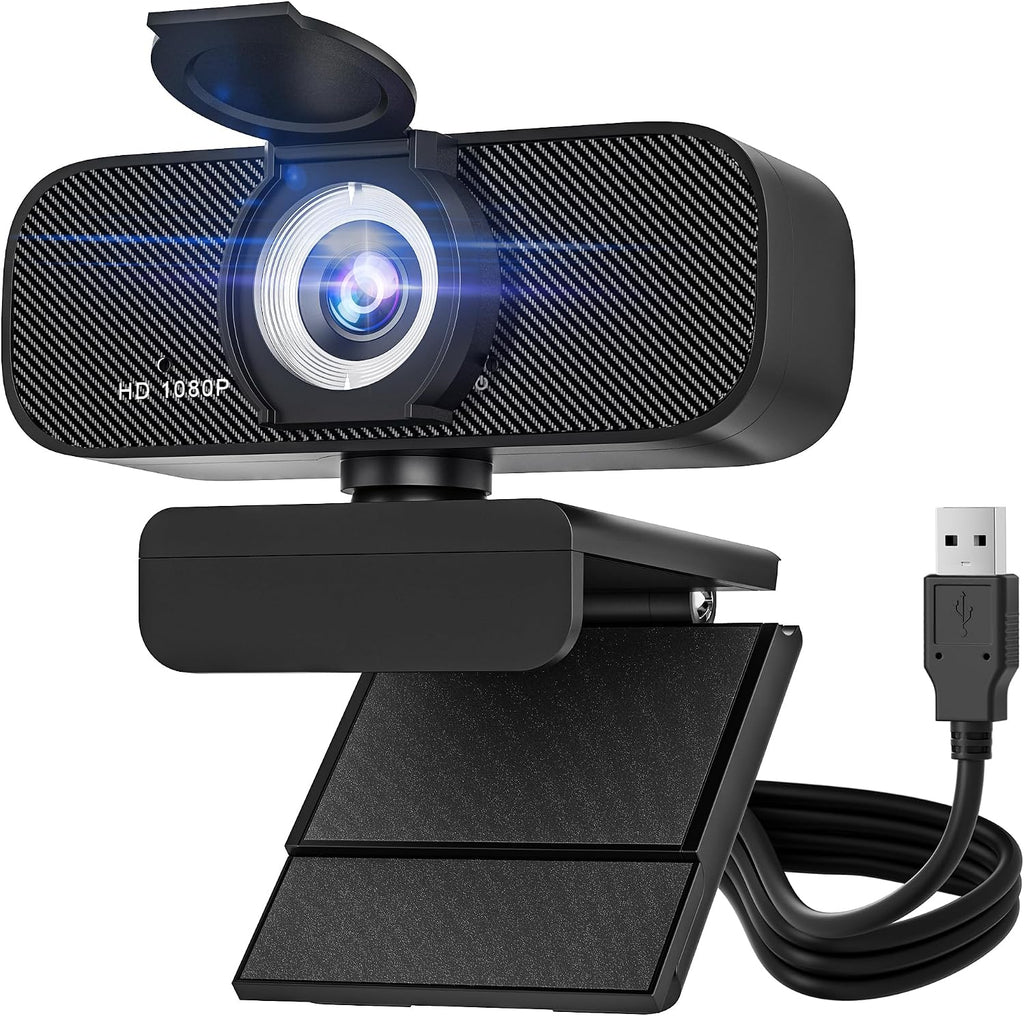Full HD 1080P Webcam, Black, with Privacy Cover, Noise Cancellation, Auto Focus