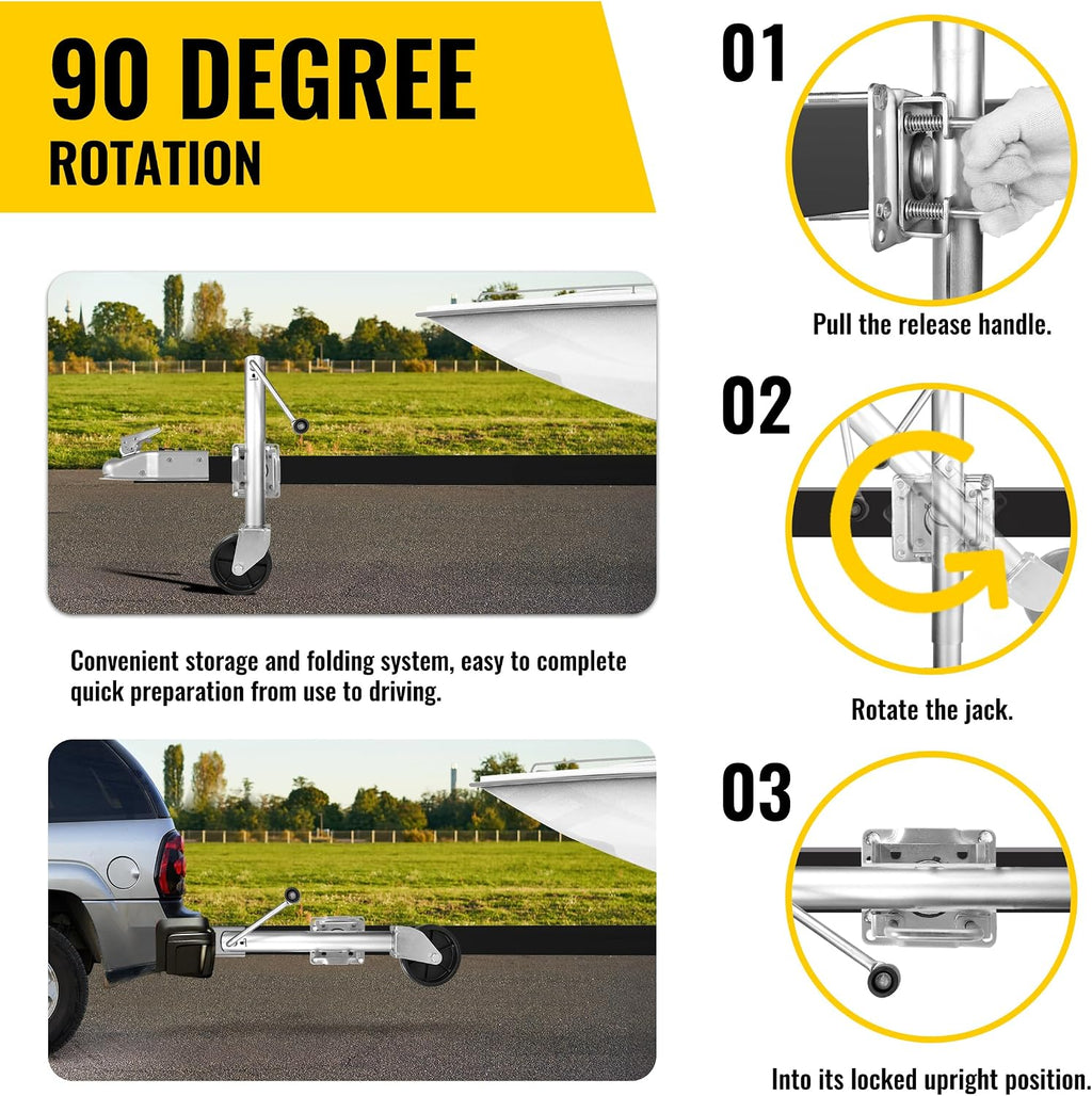 10" Lift Swing Back Trailer Jack - 1,000 lb Capacity Heavy Duty Bolt-On Trailer Tongue Jack with 6" Smooth-Rolling