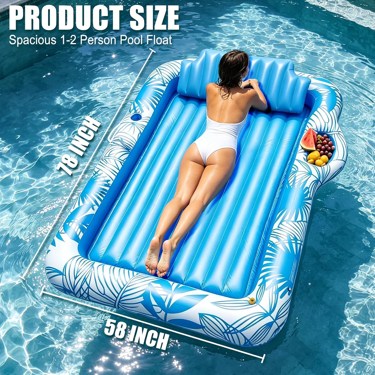 Inflatable Tanning Pool Lounger Float with Sprinkler, Extra Large Pool Floats Adult with Pillow 6 in 1 Suntan Tub