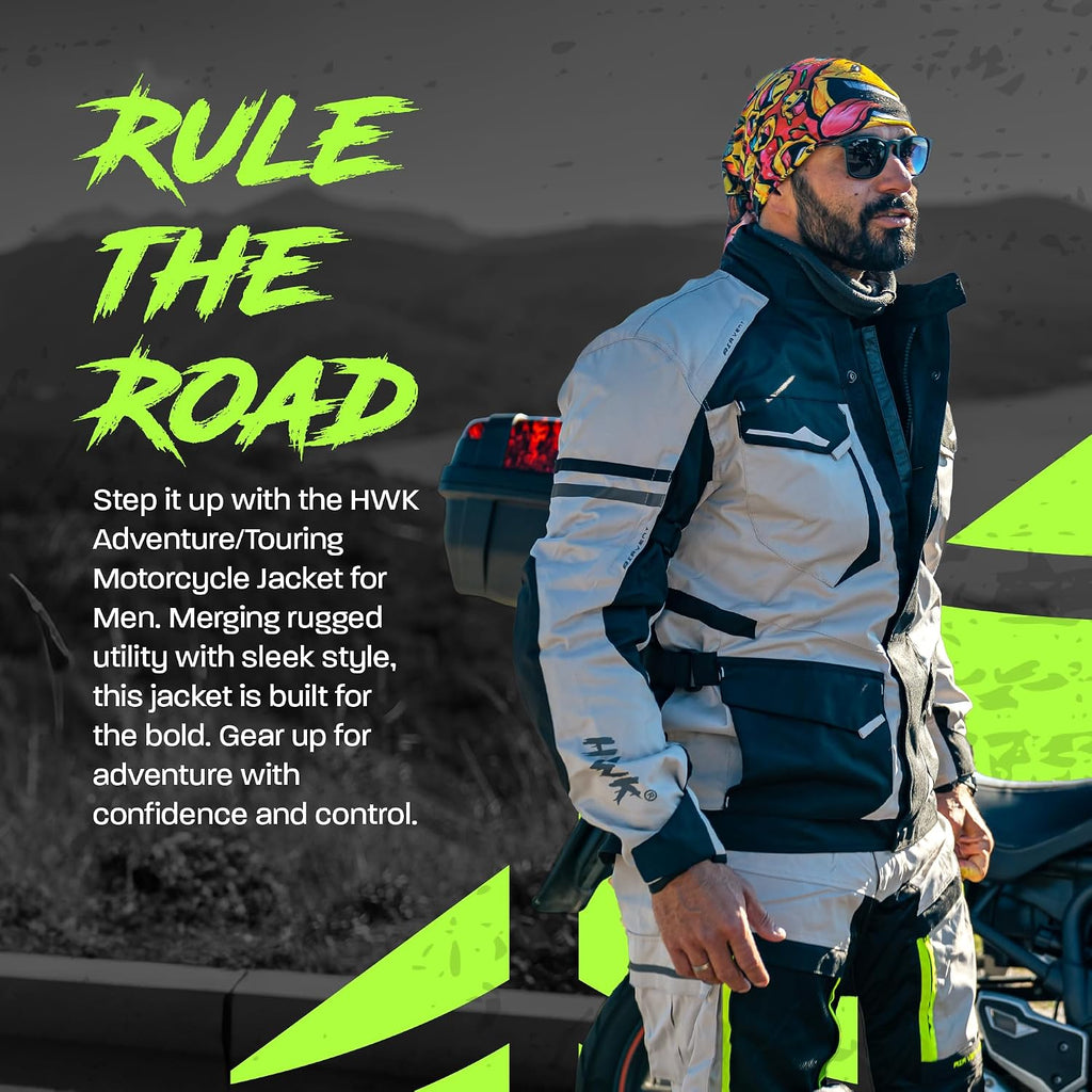 HWK Men's Motorcycle Jacket – Hi-Vis Green, XL | Cordura, CE Armor