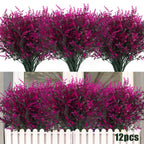 Outdoor Artificial Plant UV Resistant Flower Fake Stems Plants 12Pc
