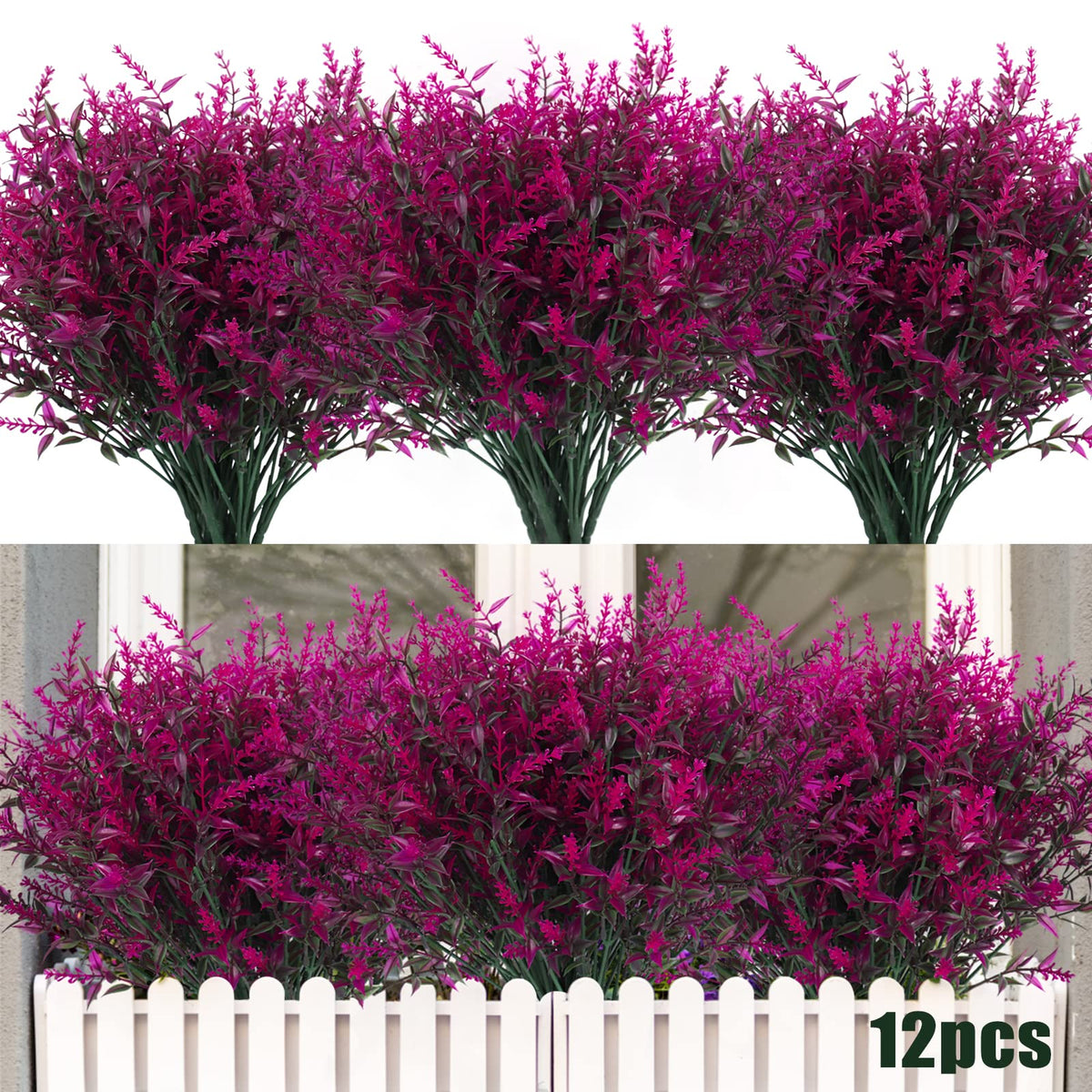 Outdoor Artificial Plant UV Resistant Flower Fake Stems Plants 12Pc