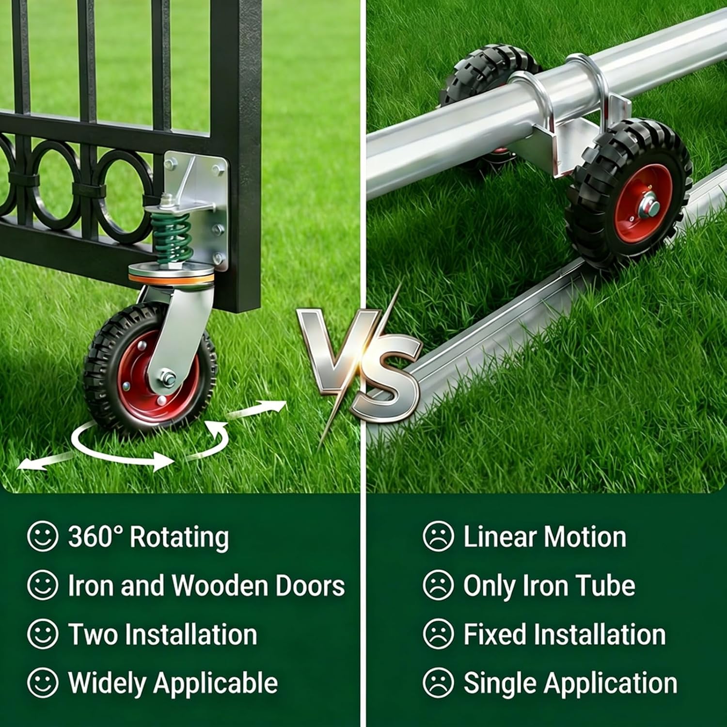 6 Inch Heavy Duty Gate Wheel, 360° Swivel Spring Loaded 600LB Capacity Gate