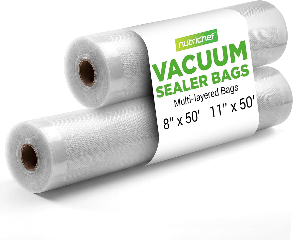 Vacuum Sealer Bags for Food 8” x 50’ & 11" x 50' (2 Rolls, 100’ Total) – Works with All Sealers, BPA-Free